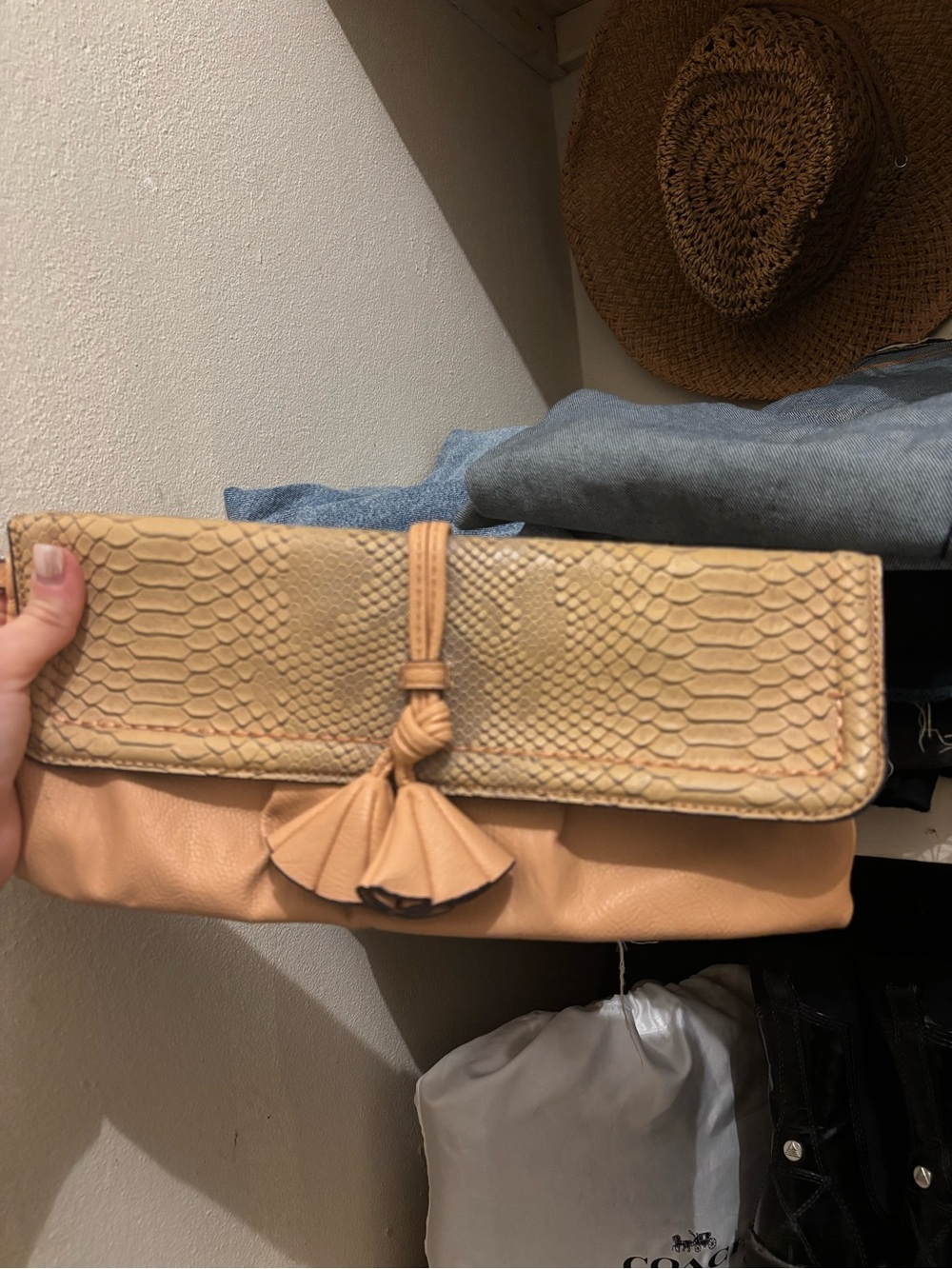 Vera Wang Textured cream Tassel Fold-Over Clutch